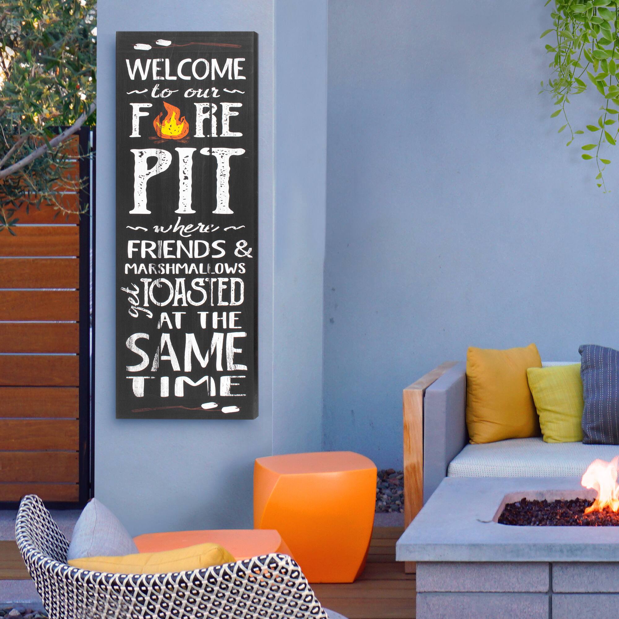 Welcome to the Firepit Outdoor Canvas Art Print - 16"x48"